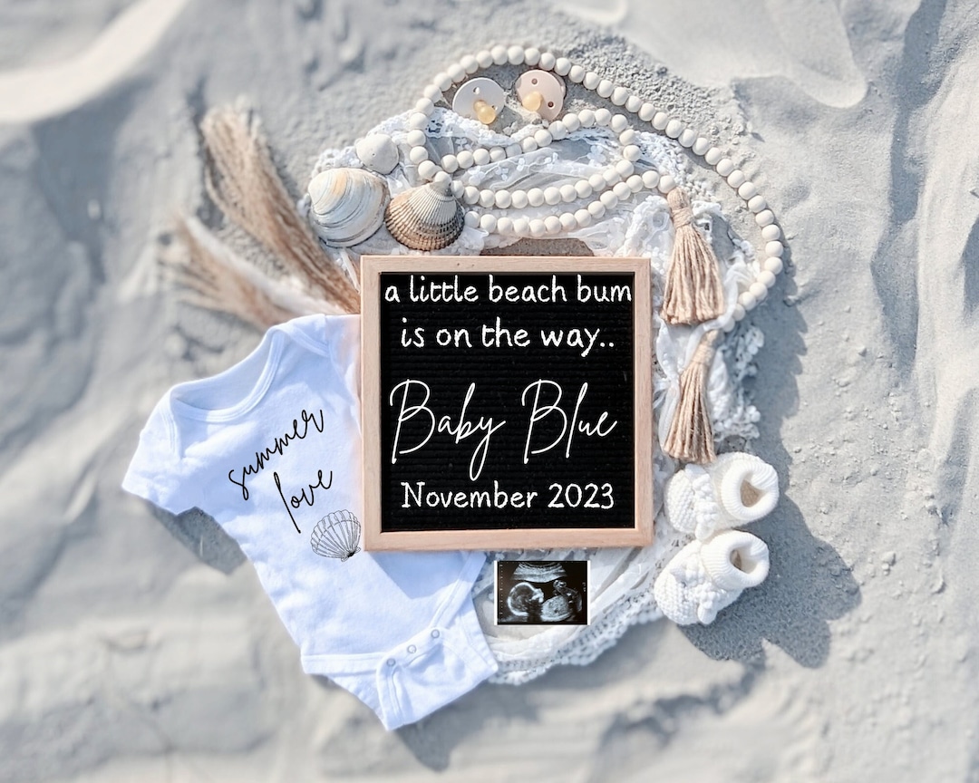 Beach Pregnancy Announcement Template Customizable Ocean Theme — free download