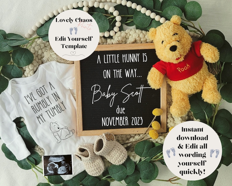 Winnie the Pooh Pregnancy Announcement Winnie Baby Announcement Digital Announcement Pregnancy Announcement Pooh Bear image 2