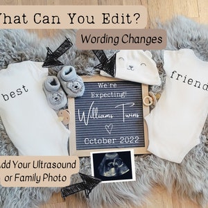 Gray Twin Pregnancy Announcement Surprise Twins Unexpected Twin Pregnancy Plot Twist Neutral Twin Baby Announcement Twin Reveal image 2