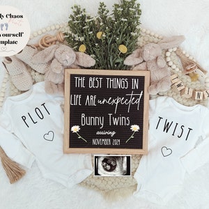 Frühling-Twin-Schwangerschaft-Ankündigung | Hase Zwillinge | Bunny Neutral Zwilling Baby Ankündigung | Überraschung Zwillinge | Unerwartete Twin offenbaren