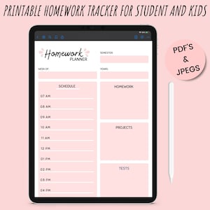 Afdrukbare opdrachtplanner, opdrachttracker, studieplanner, huiswerkplanner, afdrukbare huiswerktracker voor elementaire kinderen.