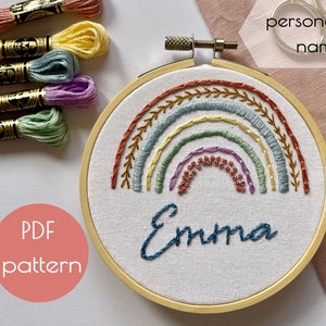 Personalised Name Embroidery Pattern – Digital Download - PDF pattern - rainbow embroidery - baby name - nursery art - custom name