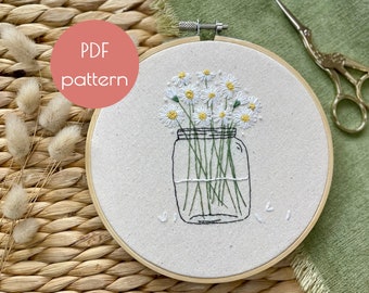 Embroidery Pattern - PDF pattern - Digital download - Beginner embroidery - Daisy embroidery