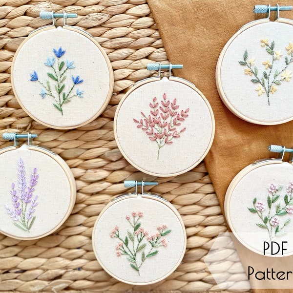 Embroidery Pattern, PDF Pattern, beginner embroidery , digital pattern, floral embroidery, stick and stitch