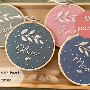 Personalised Name Embroidery Pattern – Digital Download - PDF pattern - mini 4" hoop - baby name - birth announcement - nursery art