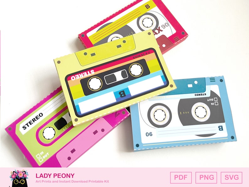 Retro Cassette Tape Gift Box: Printable Art Kit (Instant Download) image 1