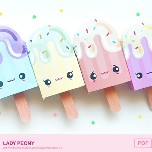 Geschenkdoos ijslolly | bedankdoosje voor koekje, snoep, traktatie en feest, cadeaukaarthouder Summer fun | Afdrukbare kunstkit | Direct downloaden