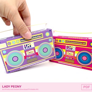 Pudełko prezentowe Retro Boombox | Pudełko na karty upominkowe Retro Boombox nostalgia, impreza, urocza sztuka i rzemiosło | Zestaw artystyczny do wydruku | Natychmiastowe pobranie