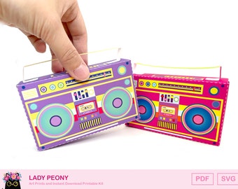 Retro Boombox Gift box | Retro Boombox nostalgia gift card box, party, Cute art & craft | Printable Art Kit | Instant Download