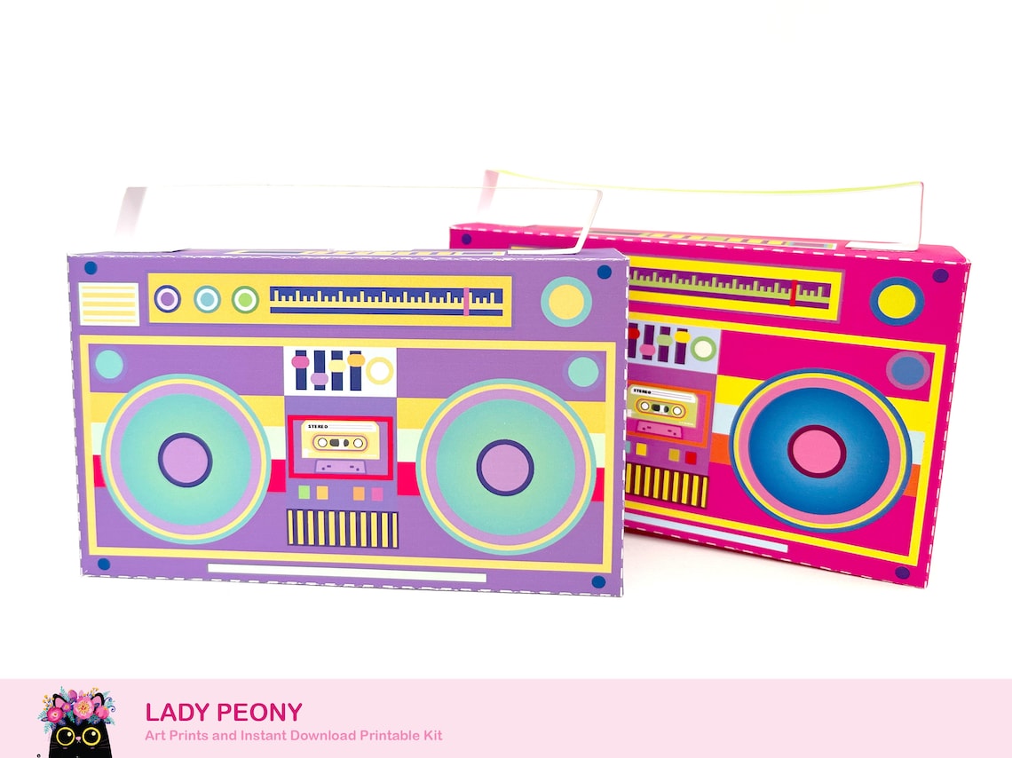 Retro Boombox Gift Box Retro Boombox Nostalgia Gift Card Box, Party, Cute Art & Craft Printable