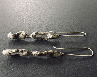 Modern unique organic molten sterling silver earrings