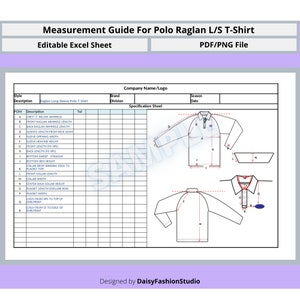 Complete Measurement Guide for Polo Raglan L/S T-shirt; Point of Measurement Guide for Apparel industry