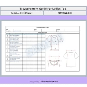 Komplett måttguide för dam-T-shirt; Måttguide för klädindustrin