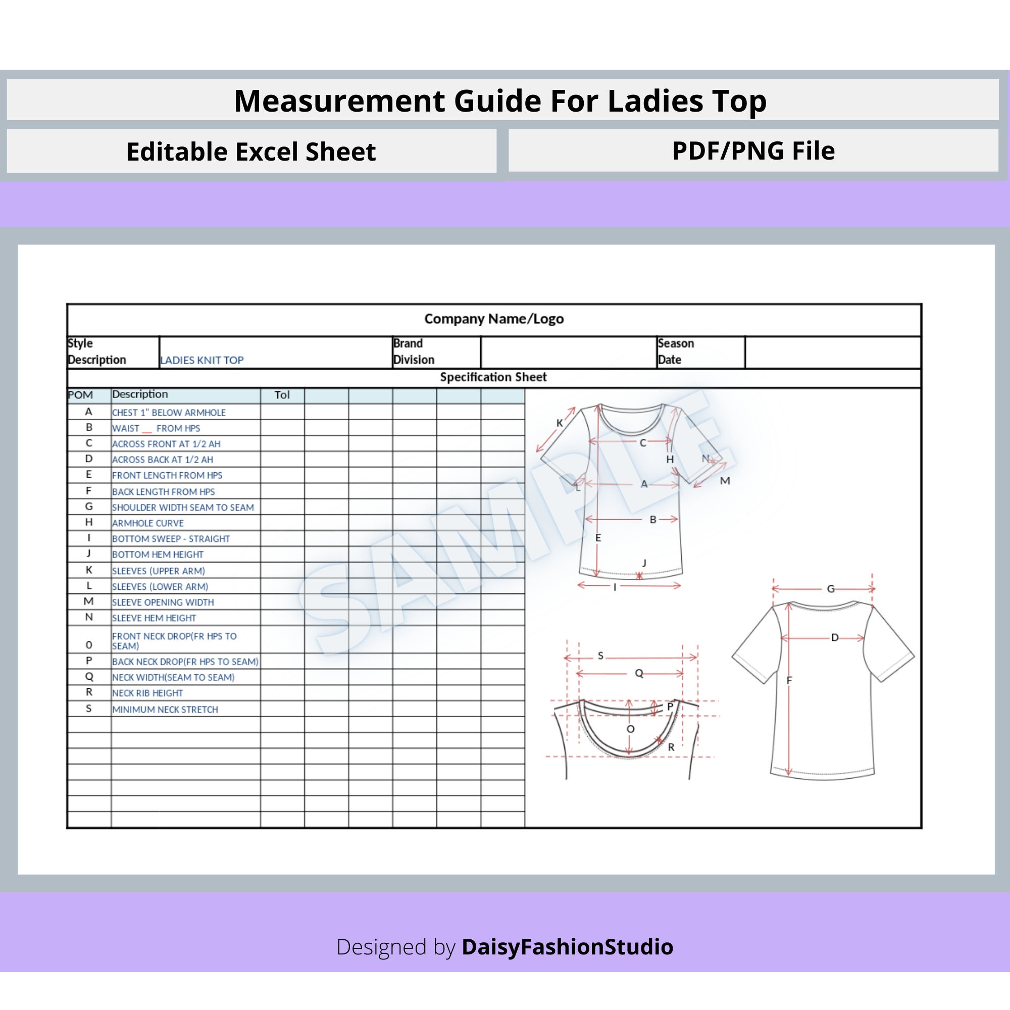 Complete Measurement Guide for Ladies T-shirt Point of Measurement ...