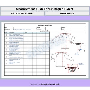 Komplett måttguide för långärmad raglan-t-shirt; Måttguide för klädindustrin