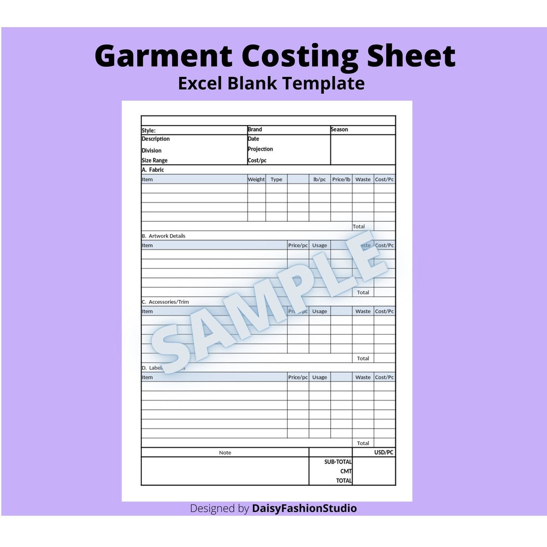 Garment Costing Sheet Template Excel Cost Sheet Template for Apparel