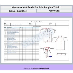 Komplett måttguide för pikétröja med raglanmönster; måttguide för klädindustrin