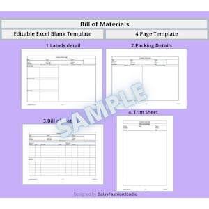 Mall för materialförteckning för mode; BOK i Excel-mall; Mall för materialspecifikation