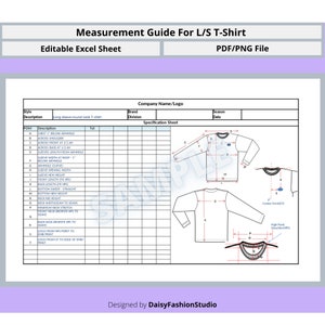 Complete Measurement Guide for Long Sleeve T-Shirt; Point of Measurement Guide for Apparel industry