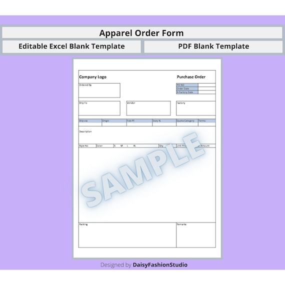 Apparel Order Form Template Garment Order Form Excel Etsy Apparel Order Form Template Garment Order Form Excel Etsy