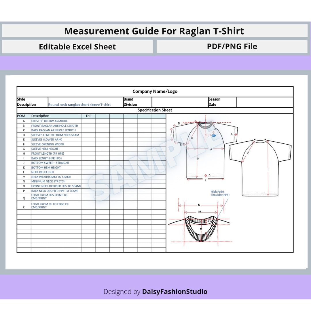 Complete Measurement Guide for Short Sleeve Raglan T-shirt Point of ...