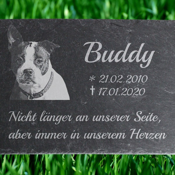Gedenktafel Tiergrabstein Gedenkplatte Hund Schiefer Stein mit Foto Gravur