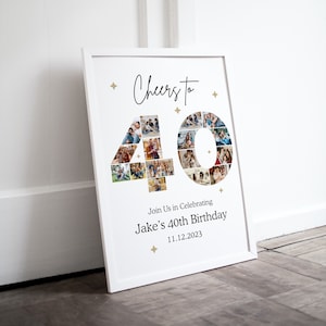 40th Birthday Photo Collage Canva Poster, Customizable Canva Photo Collage, Birthday Sign Instant Download Welcome Sign Poster