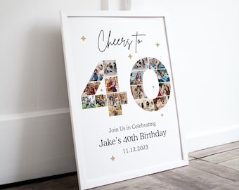 40th Birthday Photo Collage Canva Poster, Customizable Canva Photo Collage, Birthday Sign Instant Download Welcome Sign Poster