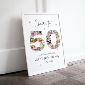 50th Birthday Photo Collage Canva Poster, Customizable Canva Photo Collage, Birthday Sign Instant Download Welcome Sign Poster