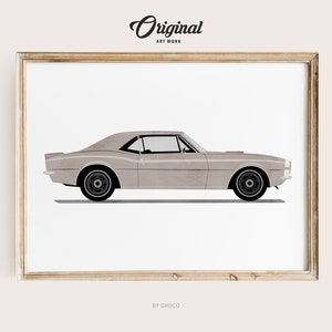 Taupe Beige Vintage Car Print, Boys Room Decor, Vintage Vehicle Collection, Original Retro Car Art, Transportation Watercolor Themed Art