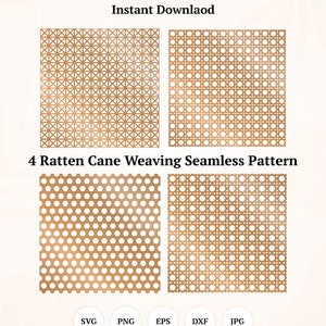 4 Modello senza cuciture di intreccio di canna di rattan Dxf Svg Png Jpg Eps, taglio laser Glowforge Cricut