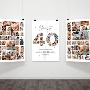 DIY 40 cumpleaños foto collage Canva cartel paquete, collage de fotos canva personalizable, signo de cumpleaños descarga instantánea cartel de signo de bienvenida