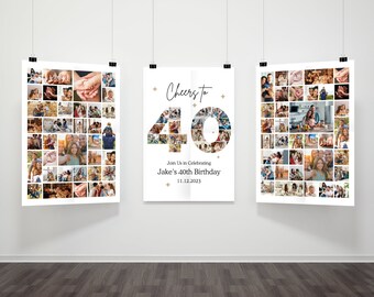 DIY 40. Geburtstag Foto Collage Canva Poster Bundle, personalisierbar Canva Fotocollage, Geburtstag Zeichen Sofort Download Willkommen Zeichen Poster
