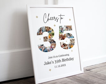 35th Birthday Photo Collage Canva Poster, Customizable Canva Photo Collage, Birthday Sign Instant Download Welcome Sign Poster