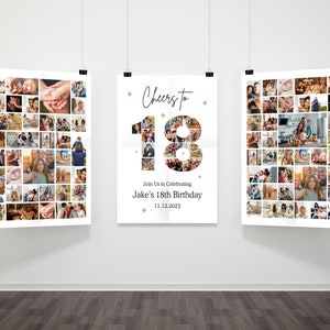 DIY 18. Geburtstag Foto-Collage Canva Poster Bundle, anpassbare Canva Foto-Collage, Geburtstagsschild Sofortiger Download Willkommensschild Poster