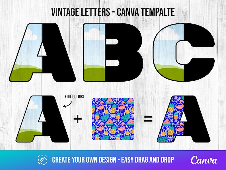 Half Letters Canva Template Alphabet Letter Doddle Letter Etsy