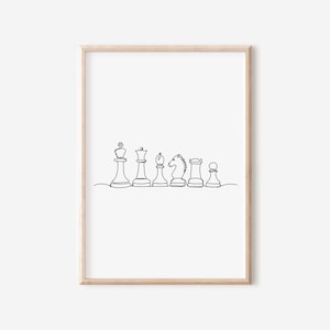 Minimalist Chess Line Art, Chess Lover Wall Decor, Chess Art Print, Gift for Chess Players, Home Office Decor, Minimalist Board Game Art