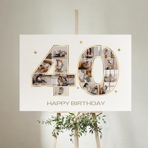 40 cumpleaños cartel foto collage cartel canva, collage de fotos canva personalizable, signo de cumpleaños descarga instantánea cartel de signo de bienvenida