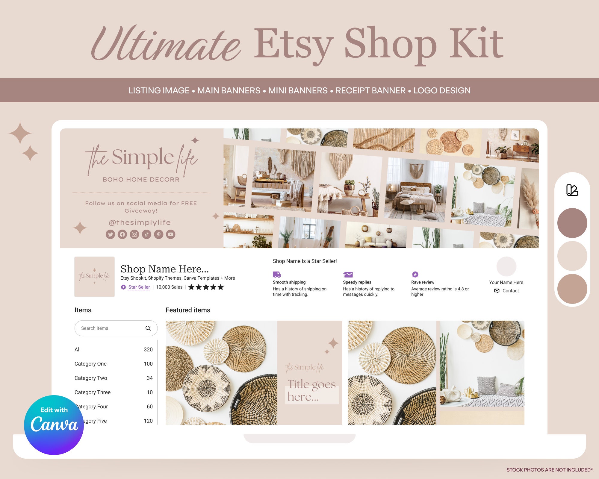 Etsy Shop Banner Kit, Etsy Canva Banners, Etsy Store Listing Images, Canva Designs, Etsy Small business