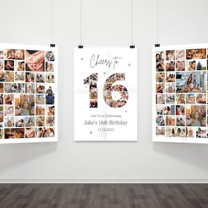 DIY 16th Birthday Photo Collage Canva Poster Bundle, Customizable Canva Photo Collage, Birthday Sign Instant Download Welcome Sign Poster
