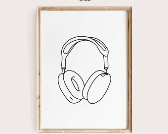Minimalist Headphones Line Art, Music Lover Wall Decor, Modern Audio Art Print, Headphone Gift, Home Office Decor, Minimalist Music Artwork