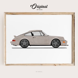 Taupe Beige Vintage Sports Car Print, Boys Room Decor, Vintage Vehicle Collection, Original Retro Car Art, Transportation Watercolor Themed