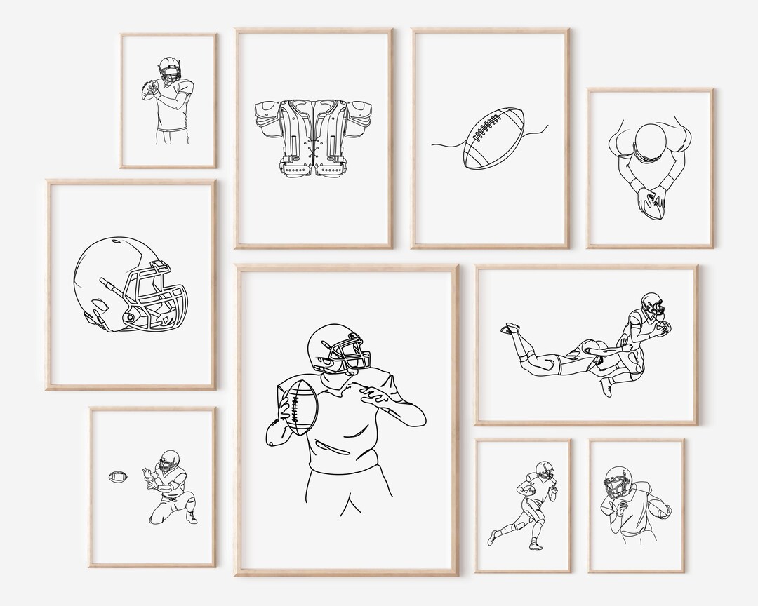 10 Minimalist American Football Line Art, Sports Wall Decor, Football ...