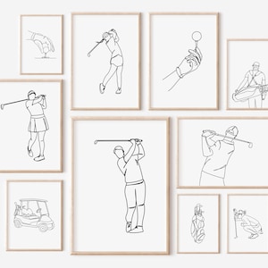 16 Minimalist Golf Line Art, Golfer Wall Decor, Modern Golf Art Print, Golf Lover Gift, Home Office Decor, Minimalist Sports, Golf Decor