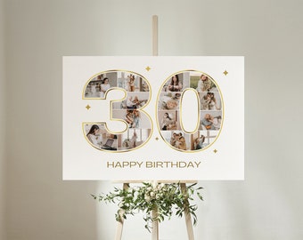 30th Birthday Poster Photo Collage Canva Poster, Customizable Canva Photo Collage, Birthday Sign Instant Download Welcome Sign Poster