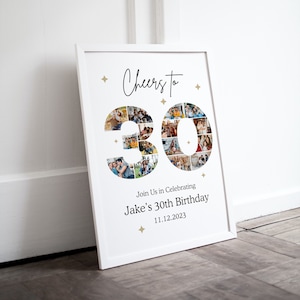 30th Birthday Photo Collage Canva Poster, Customizable Canva Photo Collage, Birthday Sign Instant Download Welcome Sign Poster