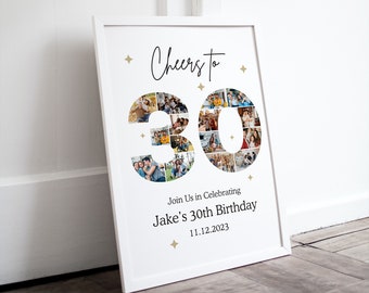 30th Birthday Photo Collage Canva Poster, Customizable Canva Photo Collage, Birthday Sign Instant Download Welcome Sign Poster