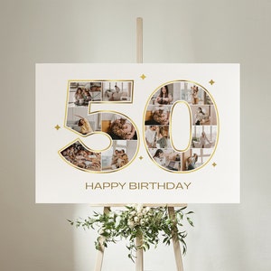 50th Birthday Poster Photo Collage Canva Poster, Customizable Canva Photo Collage, Birthday Sign Instant Download Welcome Sign Poster