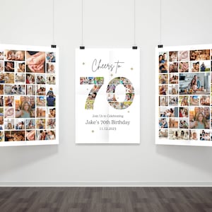 DIY 70.o cumpleaños Photo Collage Canva Poster Bundle, Canva Photo Collage personalizable, signo de cumpleaños Descarga instantánea cartel de signo de bienvenida