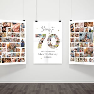 DIY 70th Birthday Photo Collage Canva Poster Bundle, Customizable Canva Photo Collage, Birthday Sign Instant Download Welcome Sign Poster